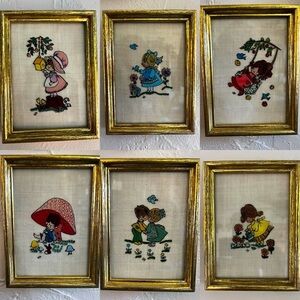 Vintage Wall Art Set of 6 Whimsical Nursery Decor, Cottagecore Decor MCM 70s